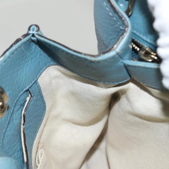 GUCCI Bamboo Hand Bag Leather 2way Blue Silver 336032 Auth 121645 - Picture 10 of 16